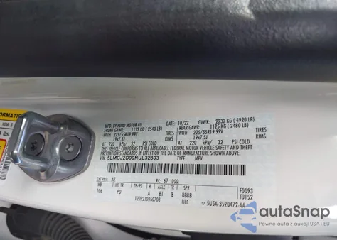 2022 Lincoln Corsair Reserve z USA, uszkodzony, nr VIN 5LMCJ2D99NUL32803